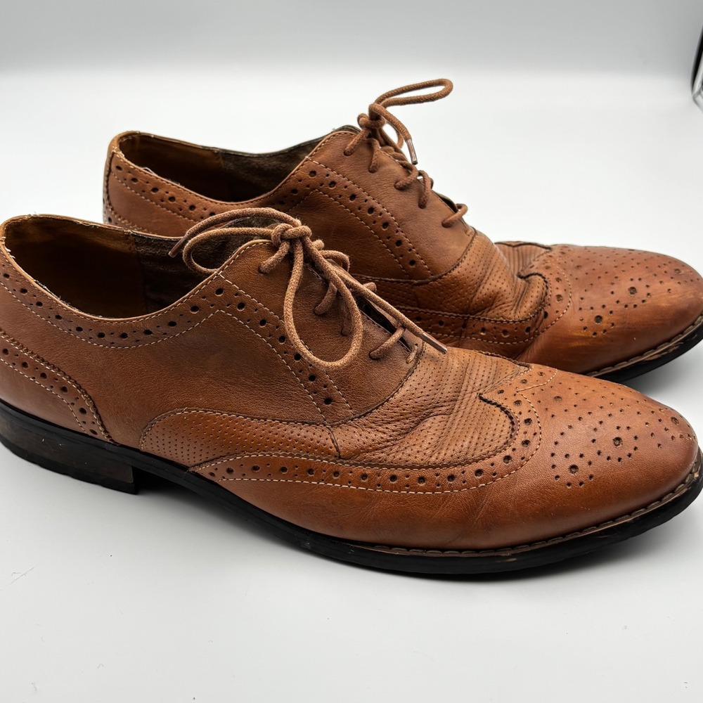 Nunn Bush Mens 84677-240 Tan Leather Wingtip Oxford Brogue Dress Shoes 10.5 M